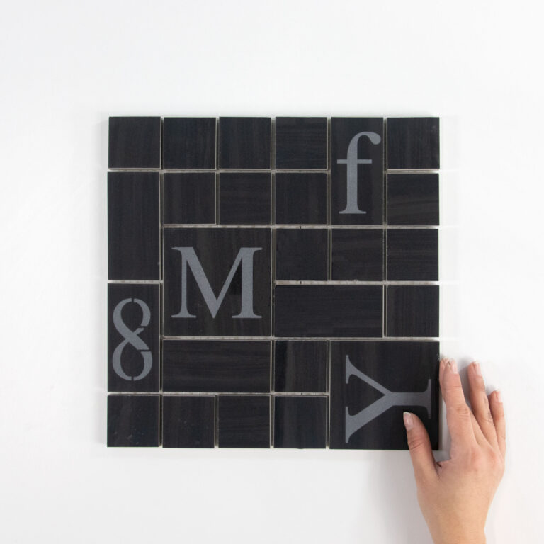 Re-Use Marble Nero Tungesteno Mosaic Alphabet – 294×294